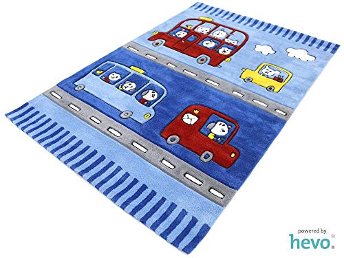 HEVO Funny Bus Blau Handtuft Kinderteppich in 160x230 cm | Spielteppich 3587-03